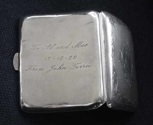 Al Capone's silver cigarette case, which will feature in the 'Gangsters & Gunslingers' exhibition at the American Museum in Britain from March 23  to Nov. 3 at Claverton Manor in Bath. Image courtesy of the American Museum in Britain.